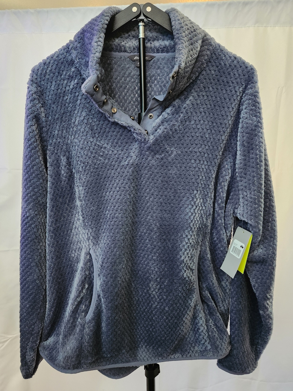 Eddie Bauer Chevron Textured Plush Quarter Snap Collared Pullover - Slate Blue